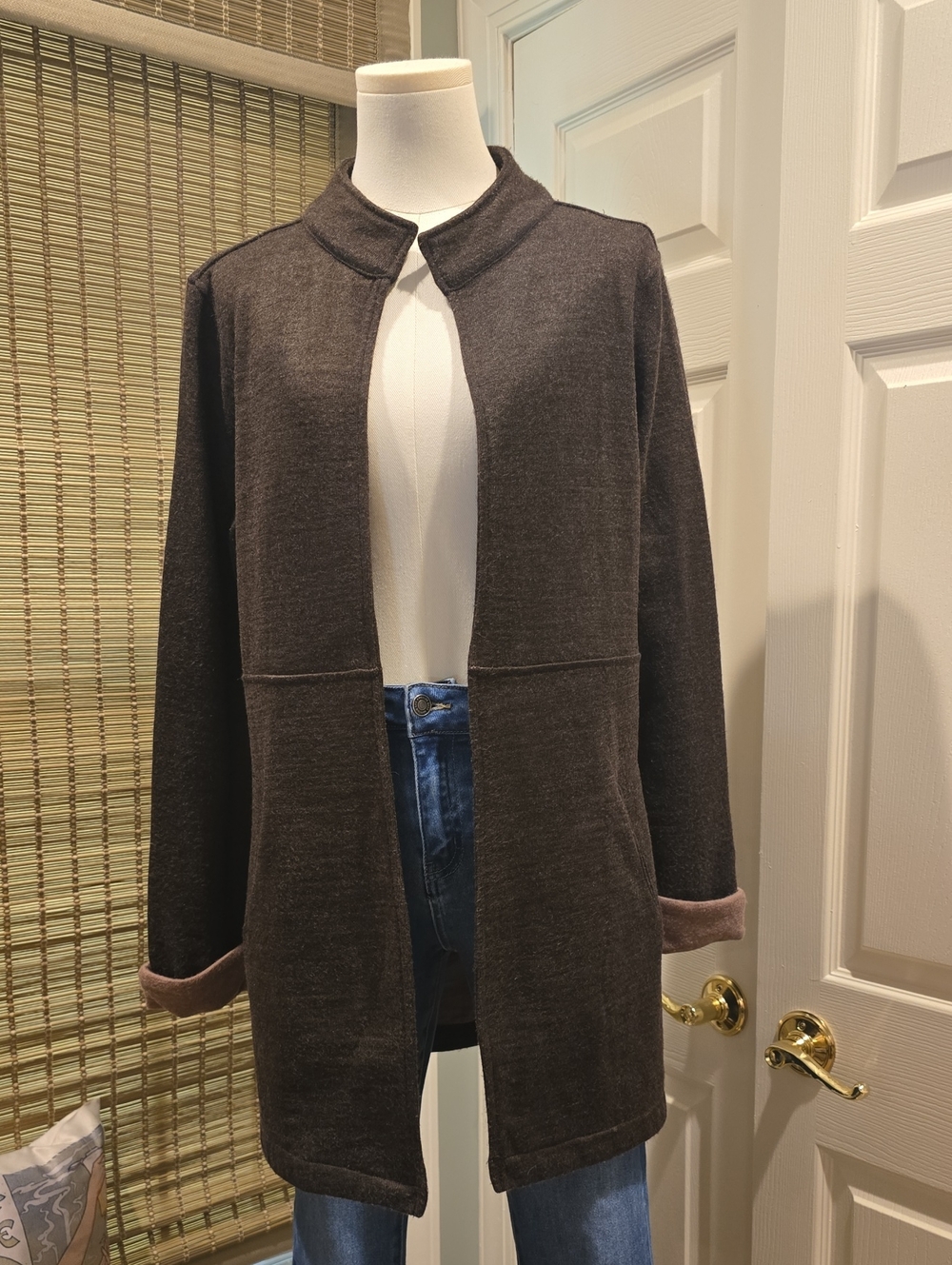 Susan Bristol Chocolate Brown Open-Front Long Cardigan